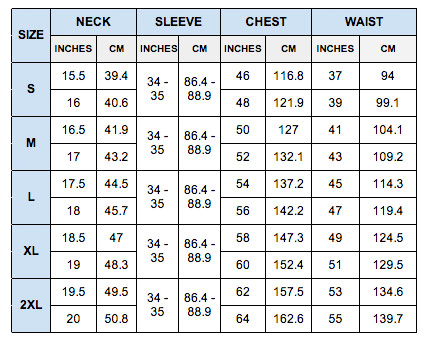 Mens Dress Shirt Size Chart Van Heusen