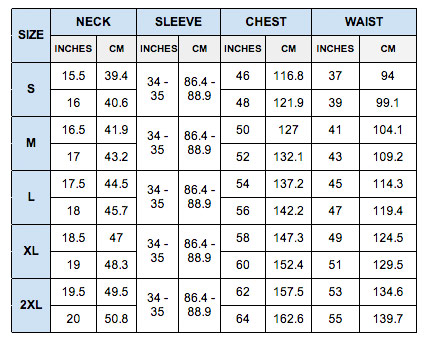 Van Heusen Fitted Shirt Size Chart