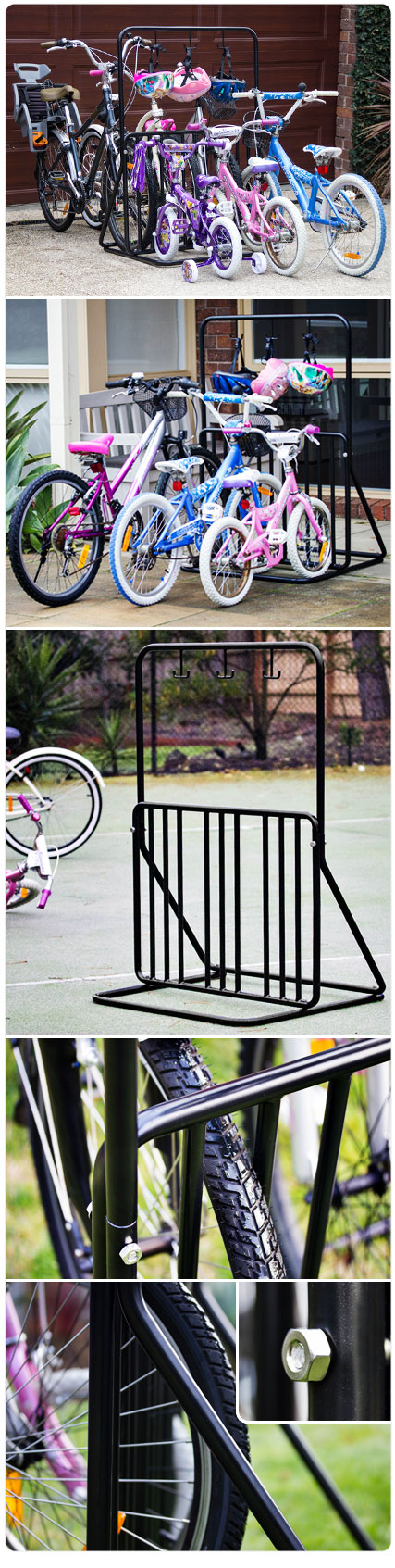 6-Bikes and 3-Helmet Hooks Outdoor Grid Bike Rack