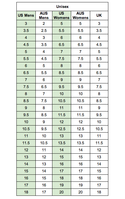 converse chuck taylor shoe size chart 