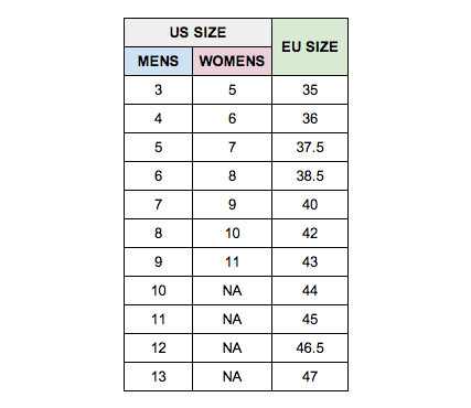Native Shoes Size Chart