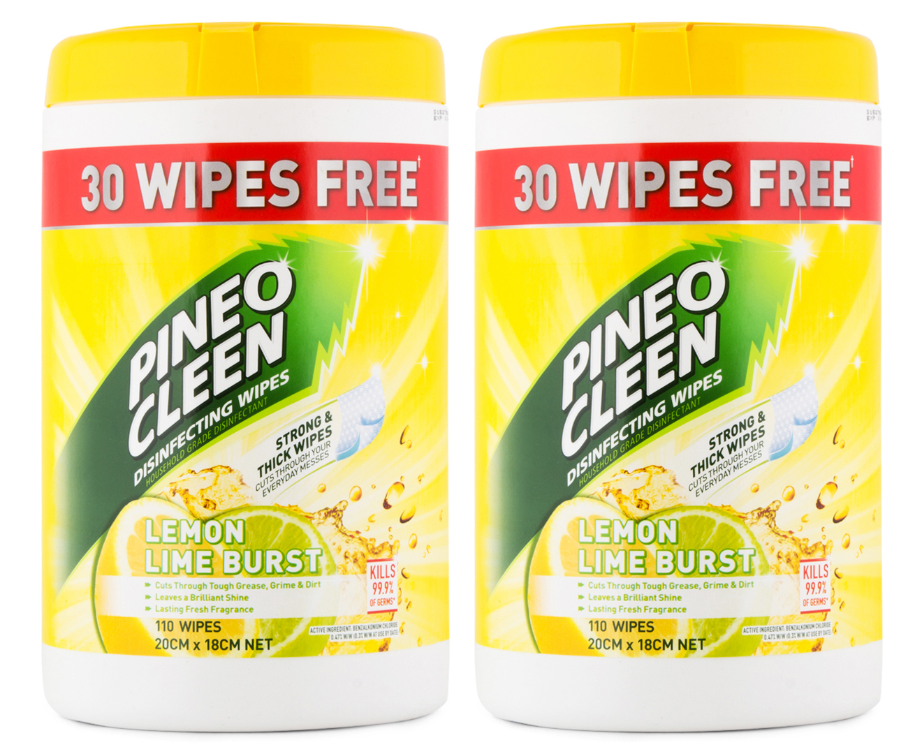 2 x Pine O Cleen Disinfecting Wipes Lemon Lime Burst 110pk