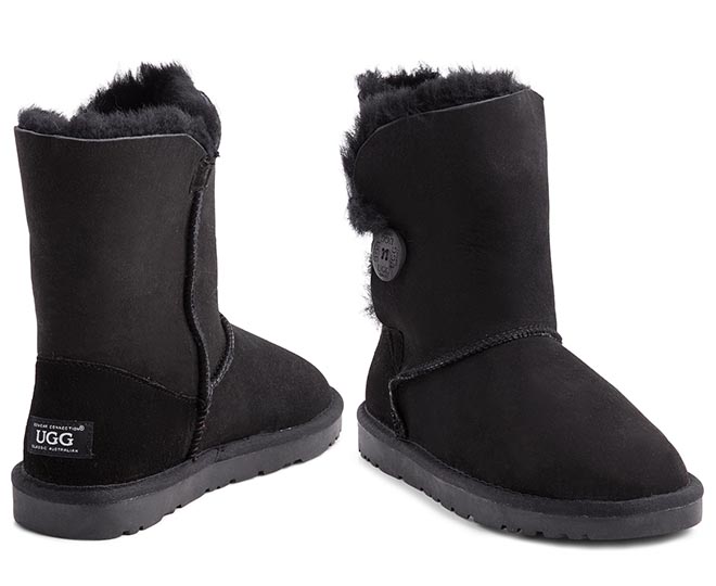 OZWEAR Connection Unisex Button Ugg Boot - Black