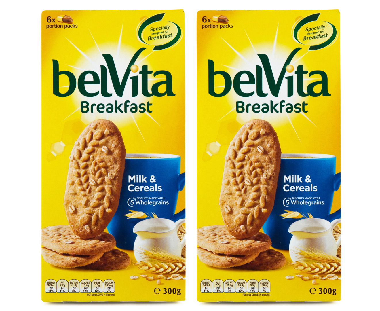 2 x Belvita Milk & Cereals Breakfast Biscuits 300g
