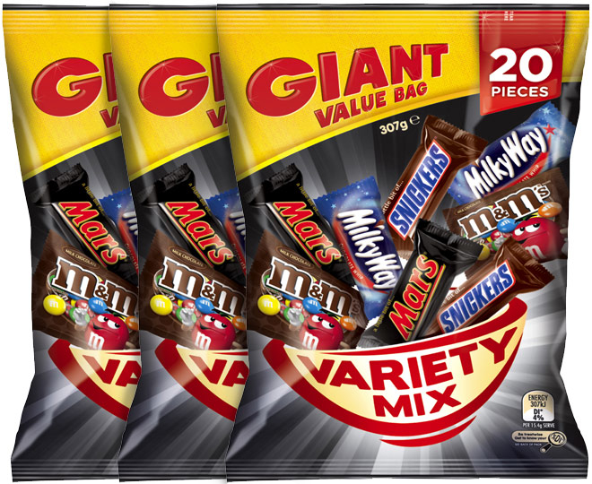 3 x Mars Variety Fun Size Share Pack 307g