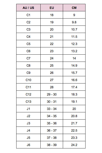 Gs Shoe Size Chart