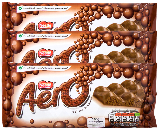 3 x Nestlé Aero Block Milk Chocolate 100g