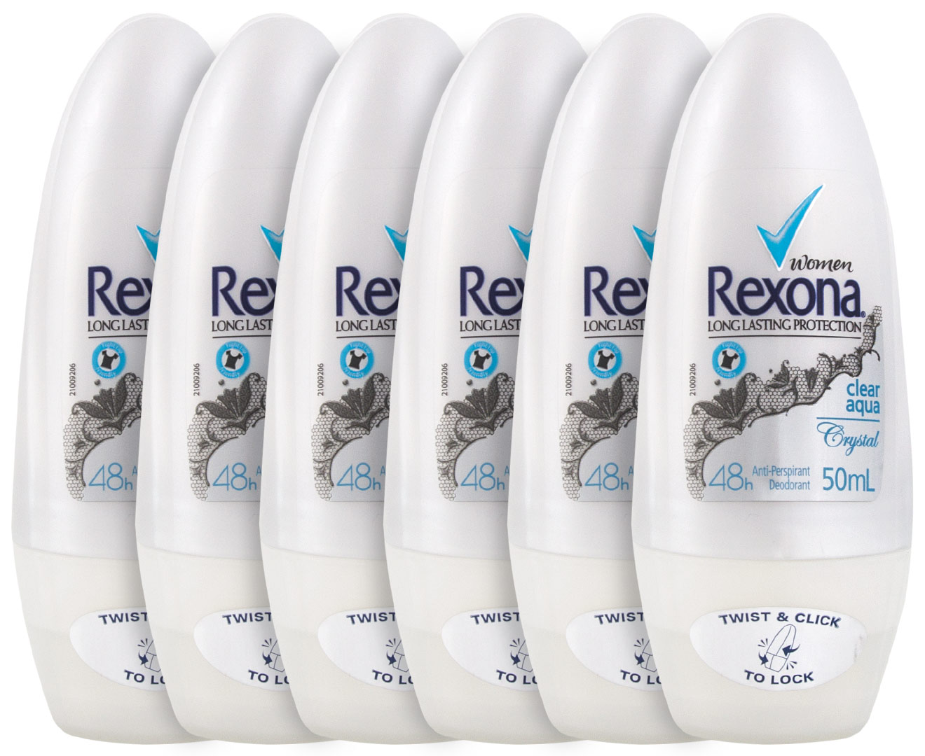 6 x Rexona Crystal Women Roll-On Deodorant Clear Aqua 50mL