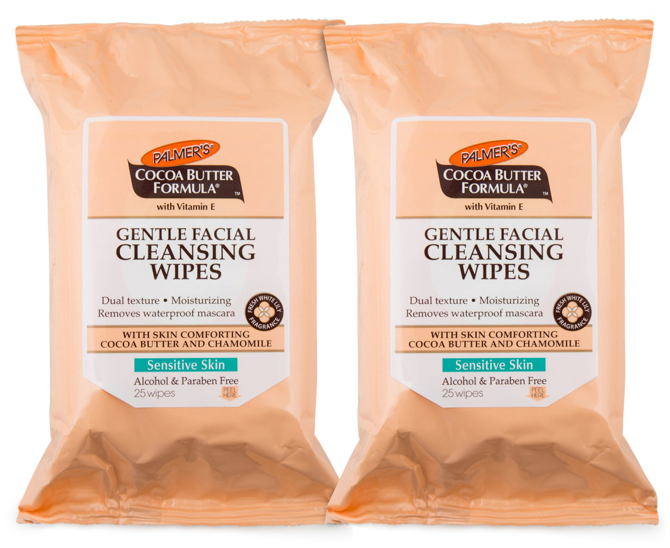 2 x Palmer's Cocoa Butter Formula Gentle Facial Cleansing Wipes 25pk