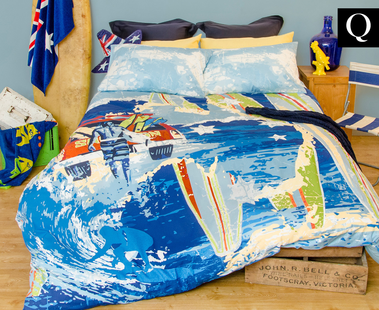 Retro Home Australia Queen Bed Quilt Cover Set - Blue