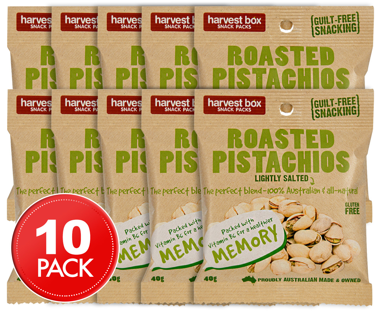 10 x Harvest Box Snack Packs Roasted Pistachios 40g