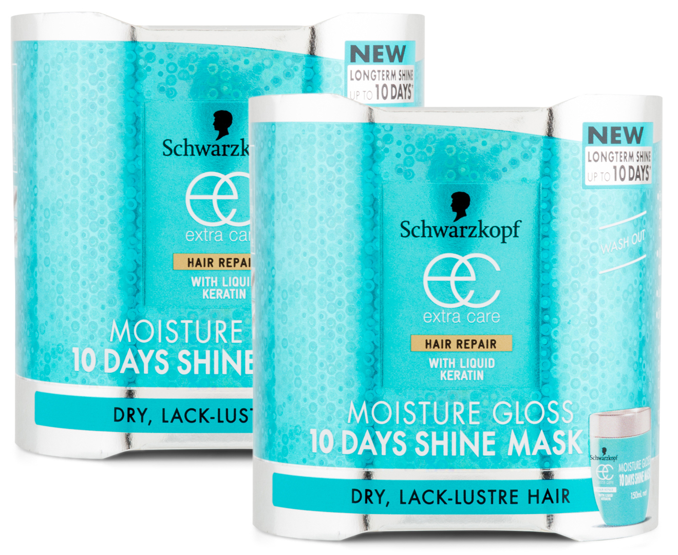 2 x Schwarzkopf Extra Care Moisture Gloss 10 Days Shine Mask 150mL