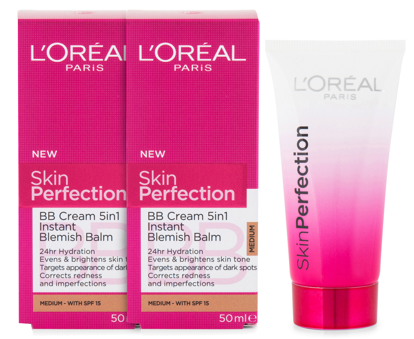 2 x L'Oréal Skin Perfection BB Cream Medium 50mL