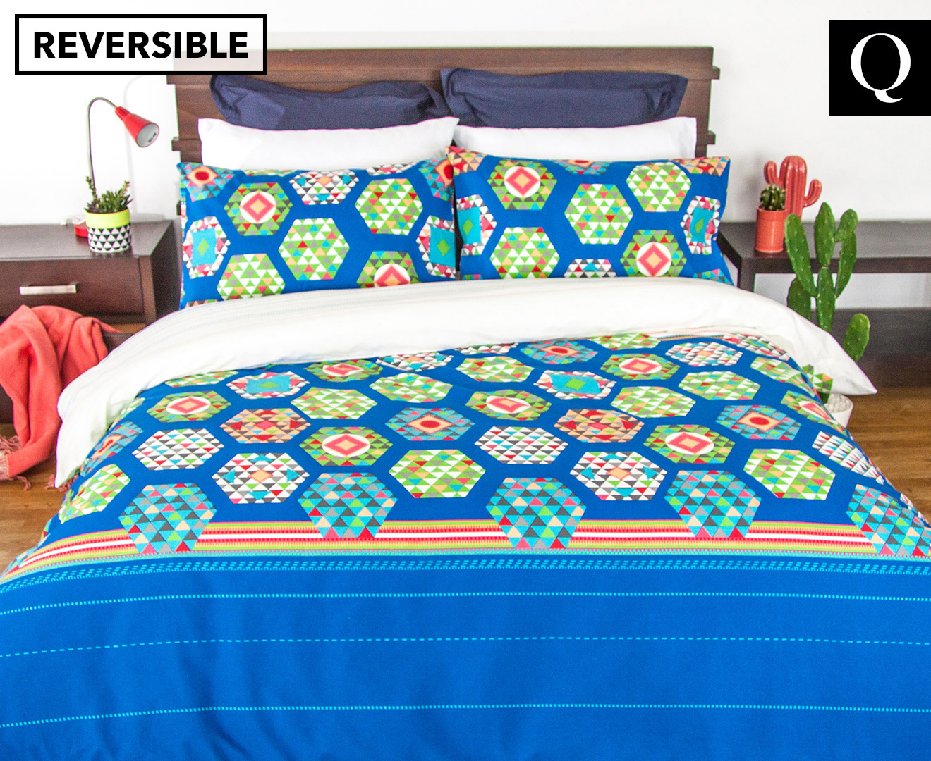 Apartmento Soda Reversible Queen Bed Quilt Cover Set - Blue