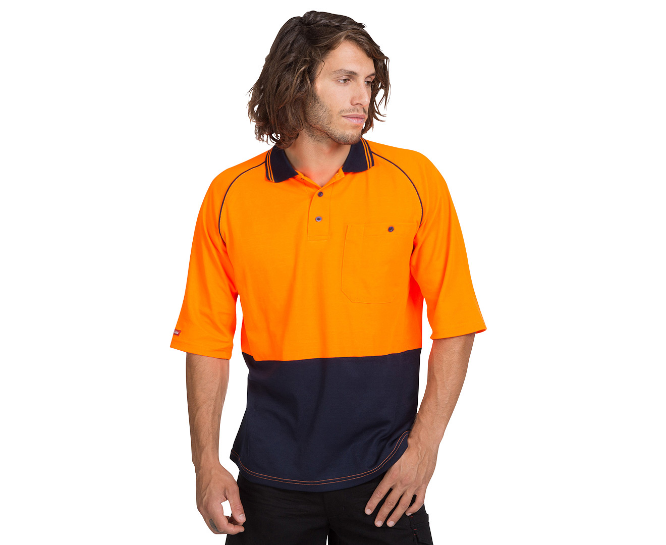 Hard Yakka Men's Koolgear Hi-Visibility Short Sleeve Polo - Orange/Navy
