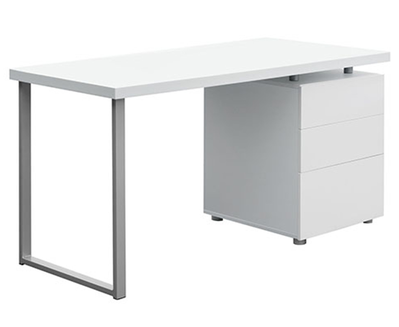 Office Study Computer Desk w/ 3-Drawer Cabinet - White