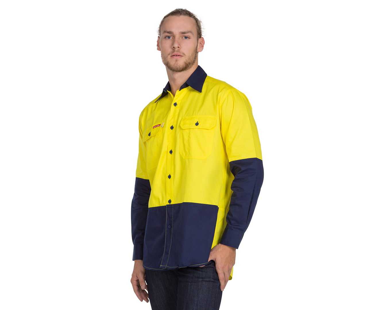 Hard Yakka Men's Koolgear Fade Resistant Hi-Visibility Long Sleeve Shirt - Yellow/Navy