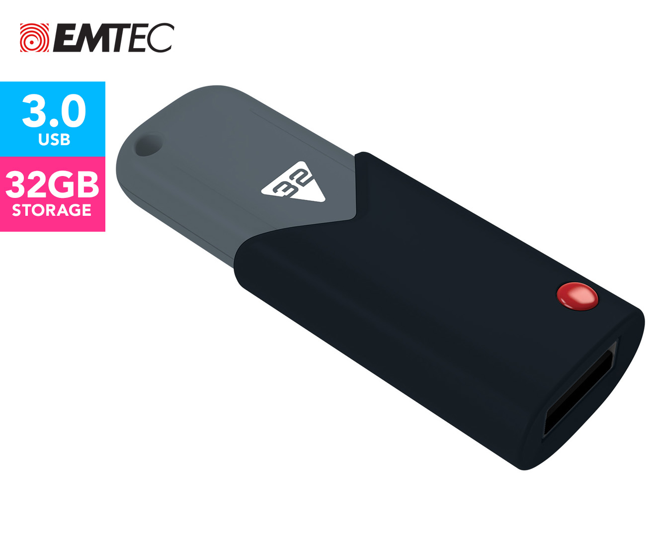 EMTEC B100 USB 3.0 32GB Flash Drive - Black/Grey