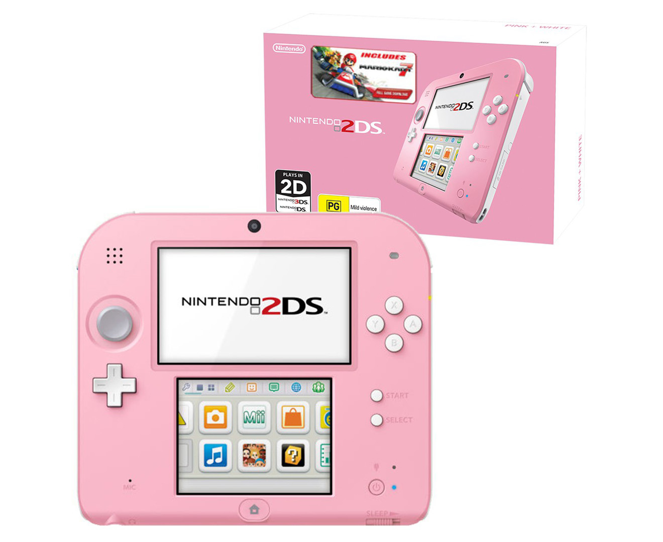 Nintendo 2DS Game Console + Mario Kart 7 (Download Code) - Pink/White