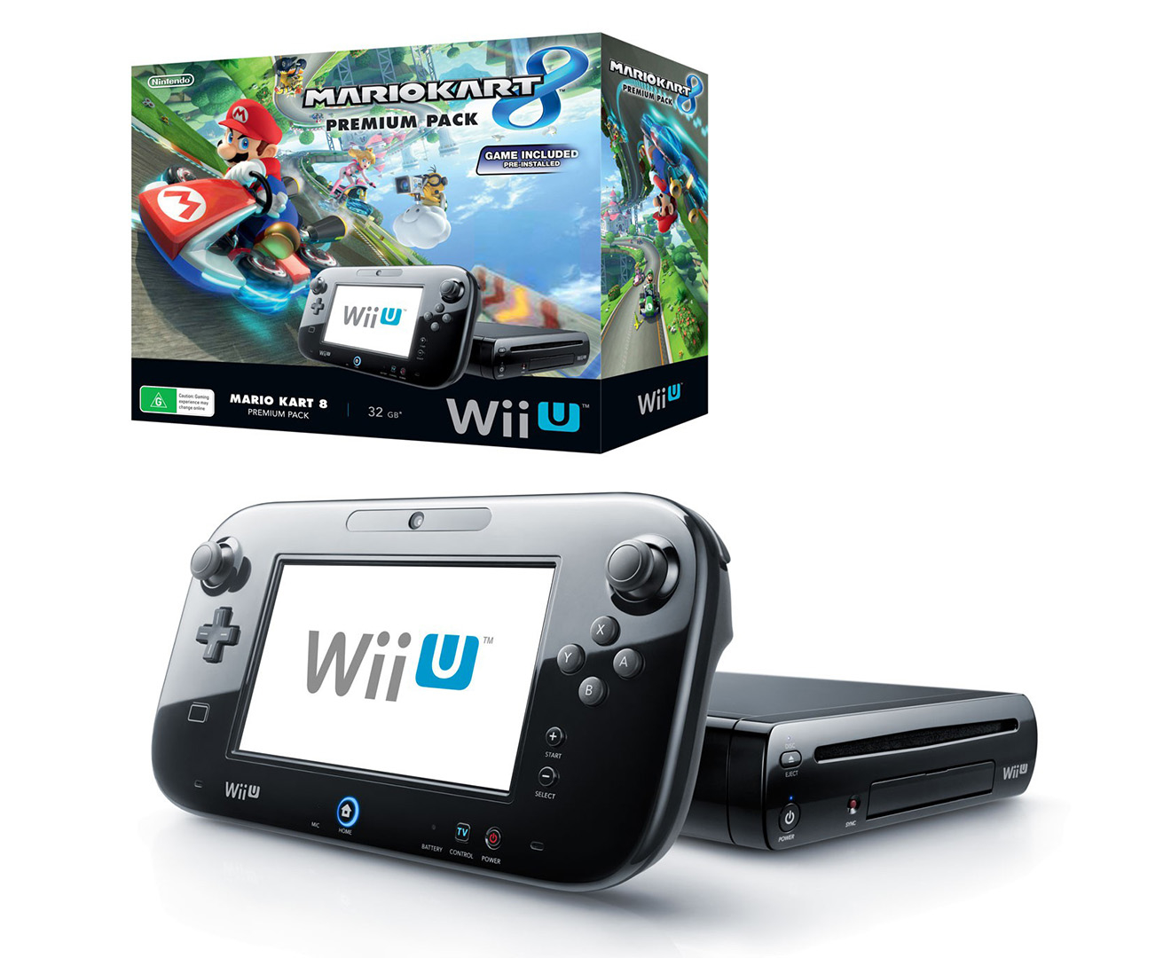 Nintendo Wii U 32GB Game Console + Mario Kart 8 (Pre-Installed) Game Pack - Black