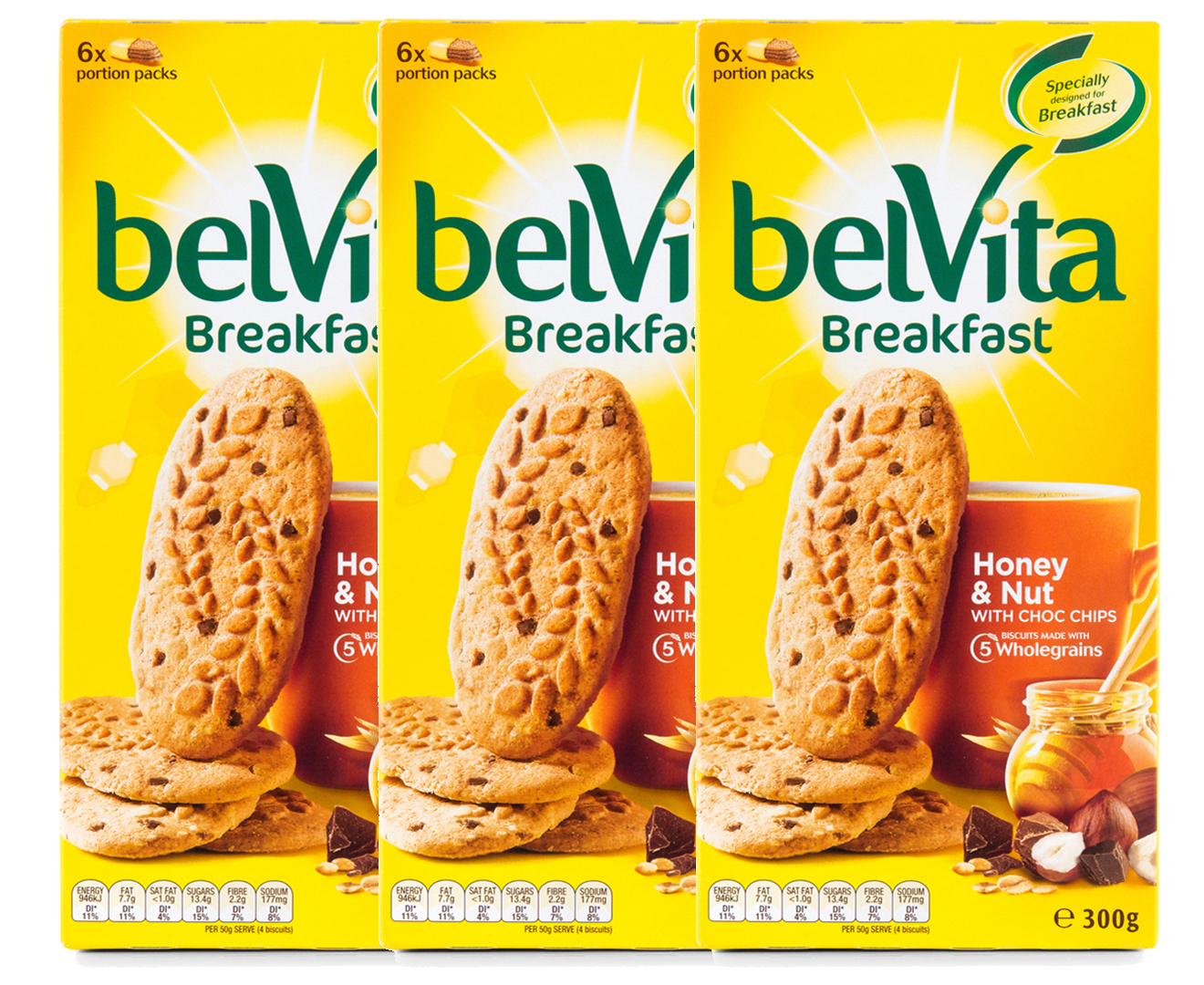 3 x BelVita Breakfast Biscuit Honey & Nut 300g