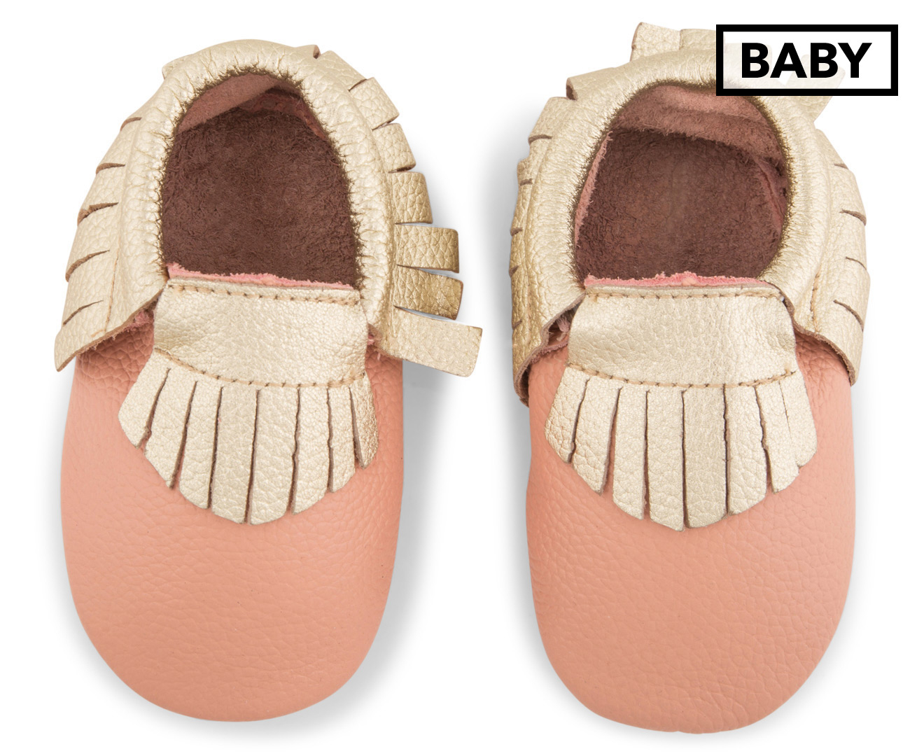 Angel Fit Moccasins With Contrast Fringe - Peach/Gold
