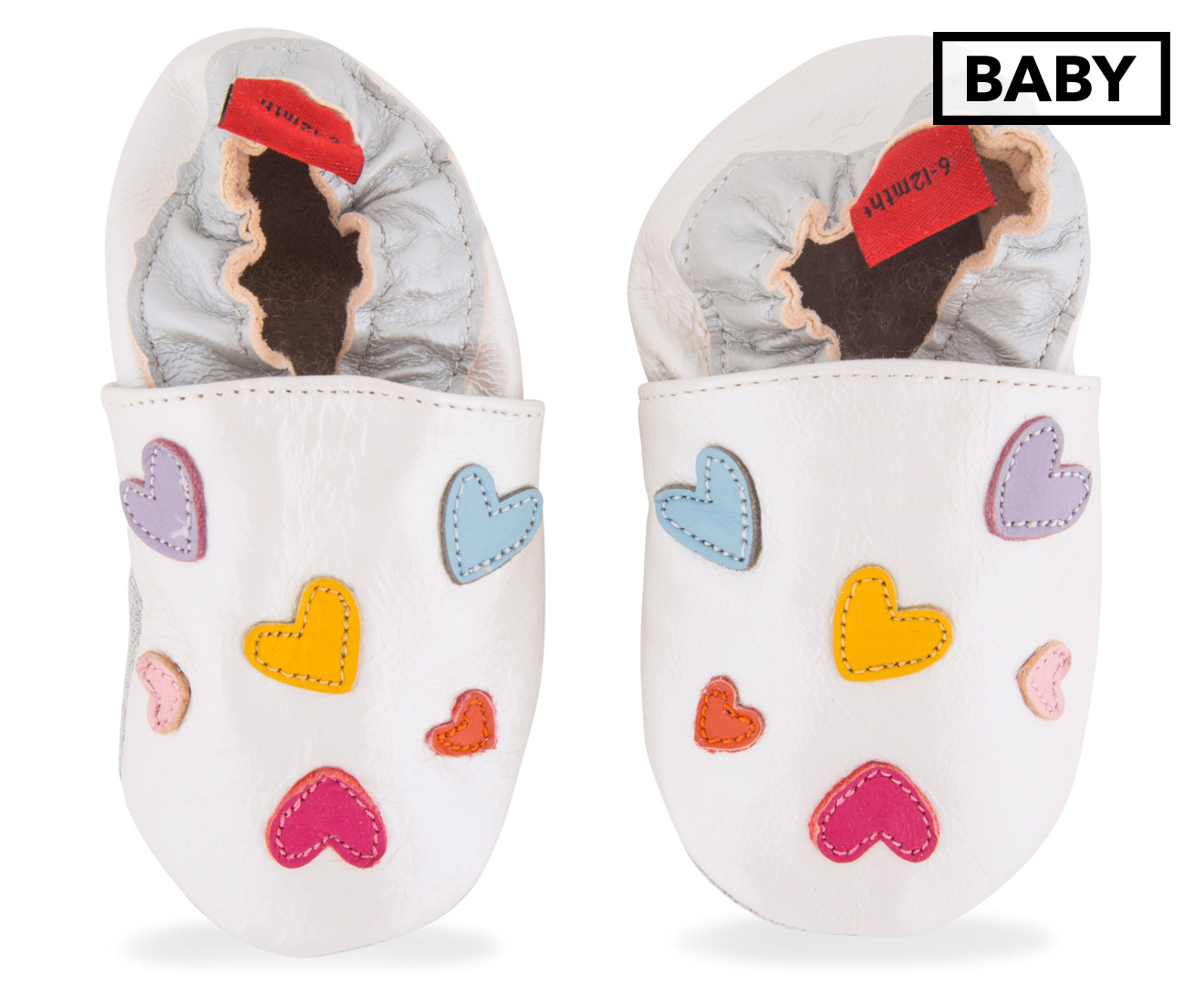 Angel Fit Baby Colourful Heart Shoes - Pearl