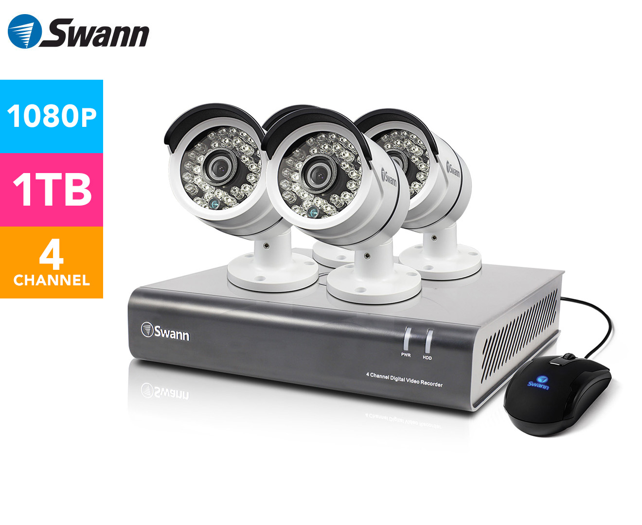 Swann DVR4-4600 4-Channel 1080p DV Recorder & 4 x Pro-A855 Cameras - White