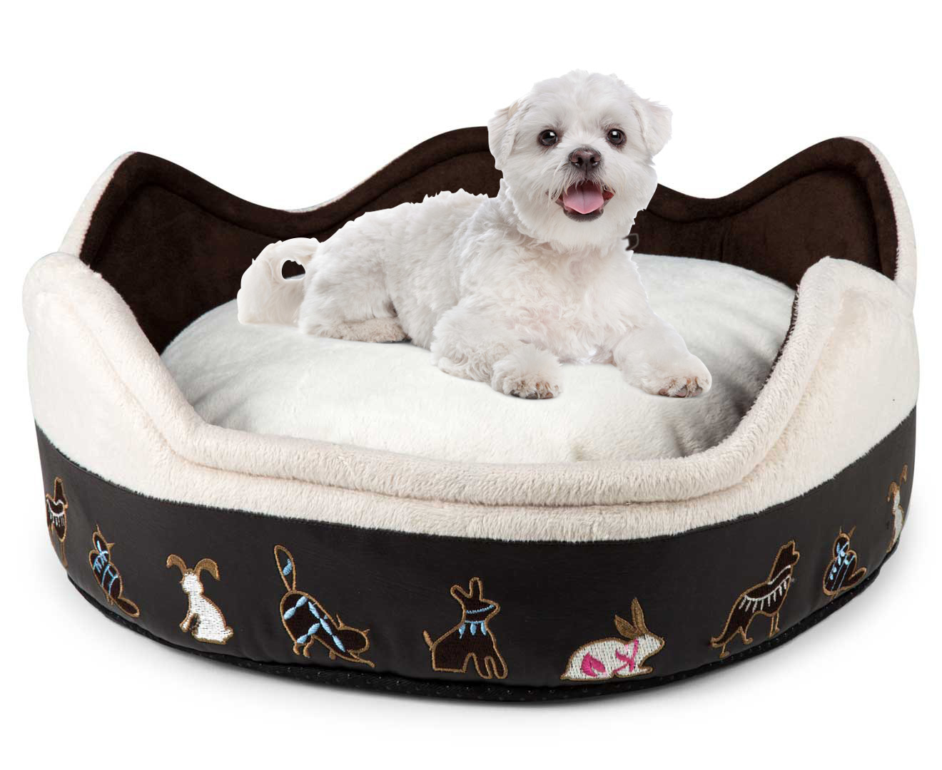 Microplush 40x17cm Round Pet Bed for Small Dogs - Cream/Brown
