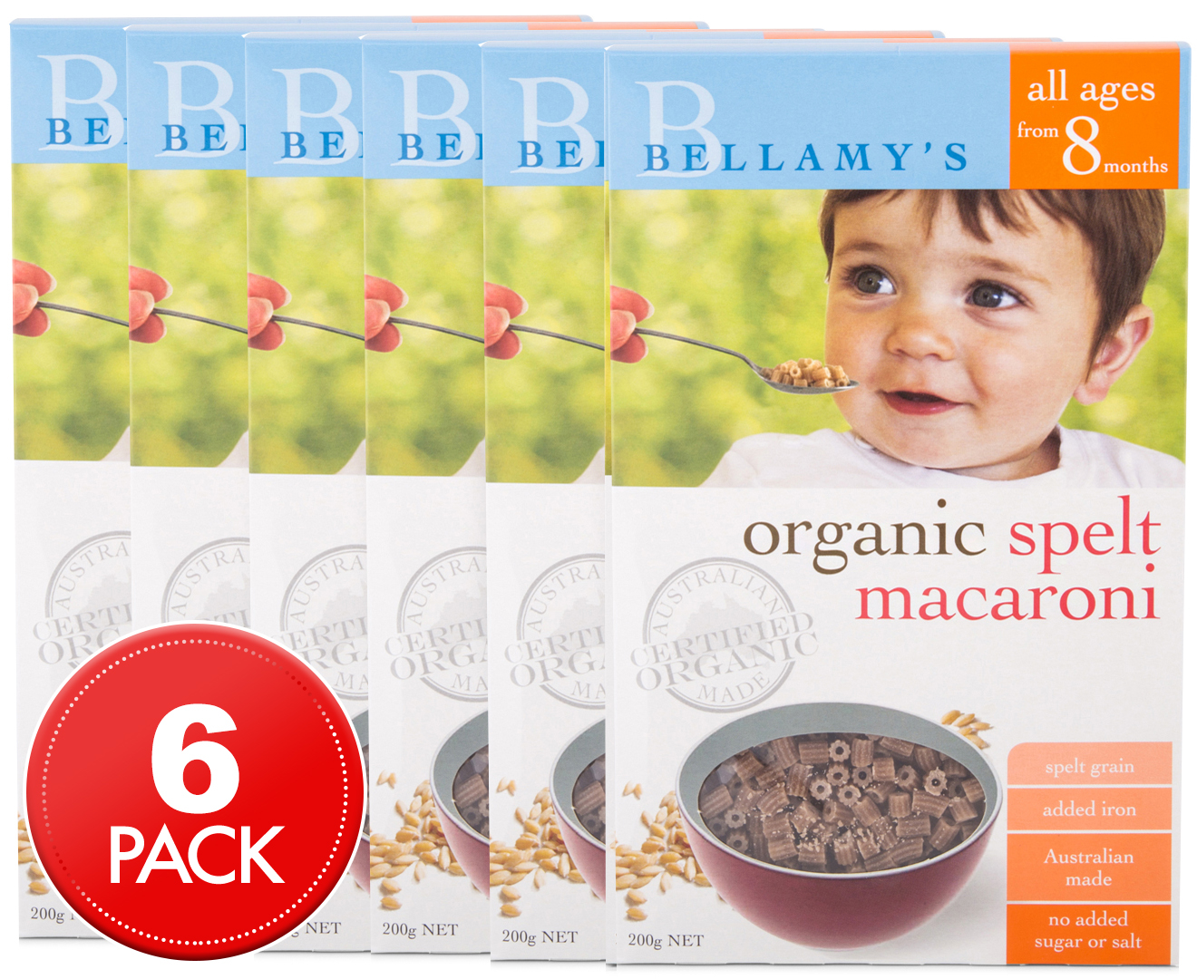 6 x Bellamy's Organic Spelt Macaroni 200g