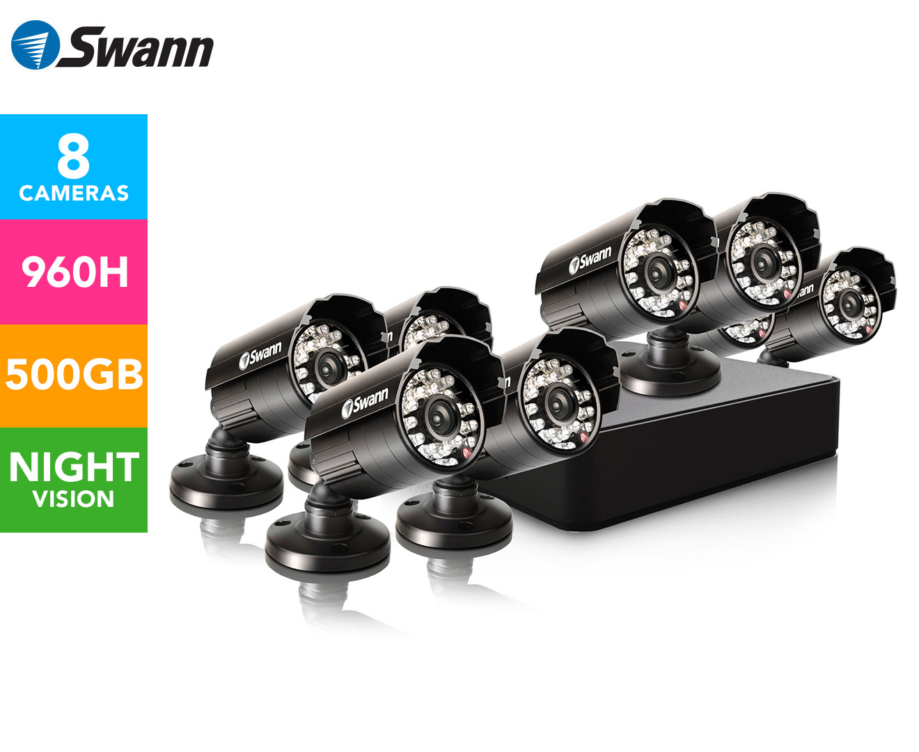 Swann Mini DVR8-1525 8-Channel 500GB HDD Recorder & 8 x PRO-615 Cameras