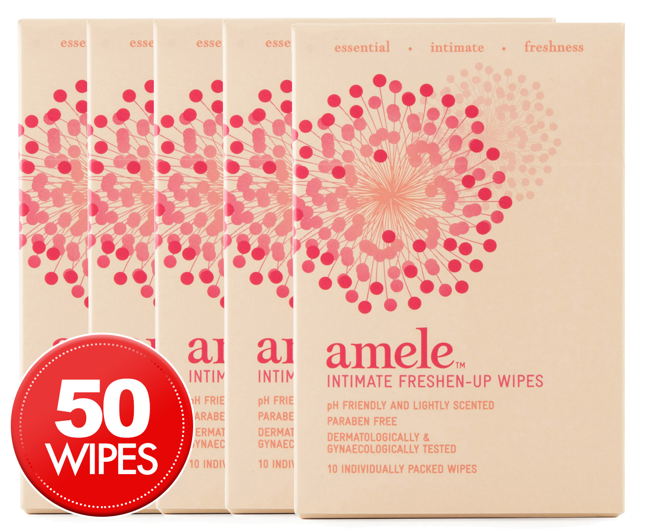 5 x Ansell Amele Intimate Freshen-Up Wipes 10-Pack