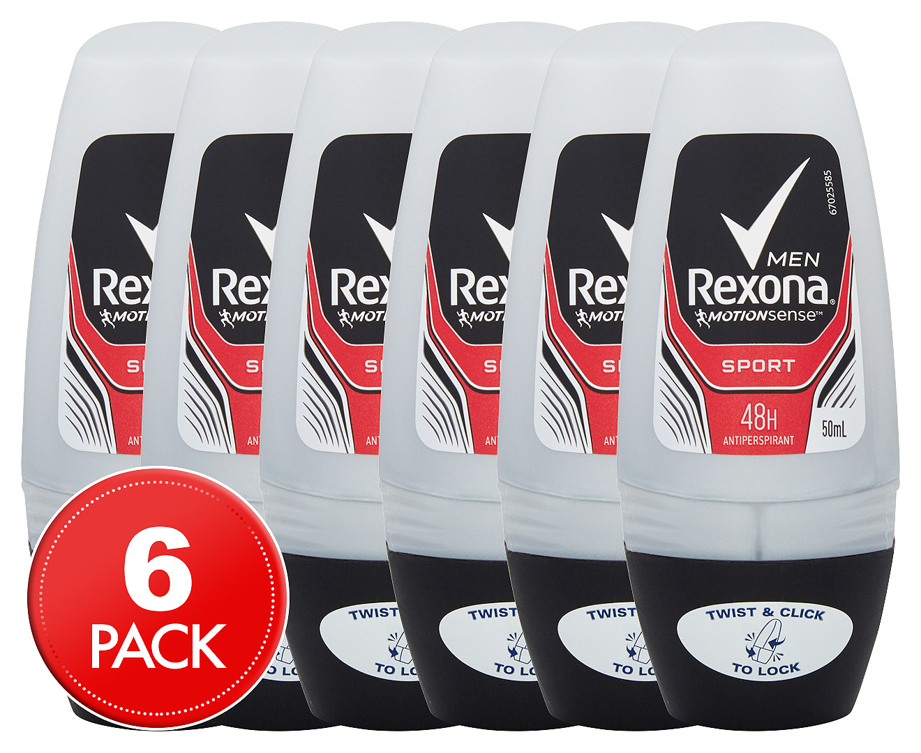 6 x Rexona Sport Motion Sense Roll-On Deodorant 50mL