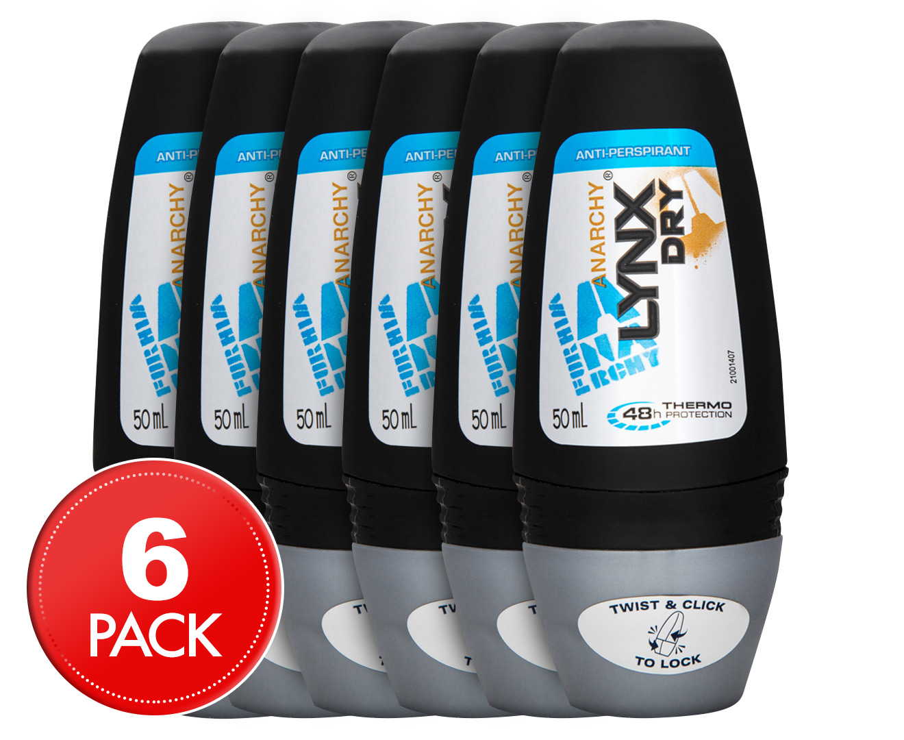 6 x LYNX Dry Anarchy Roll On Anti-Perspirant Deodorant 50mL