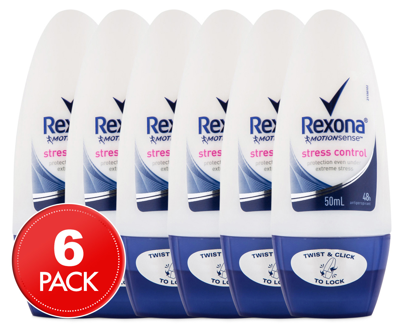 6 x Rexona Women's Motion Sense Stress Control Roll-On Deodorant 50mL