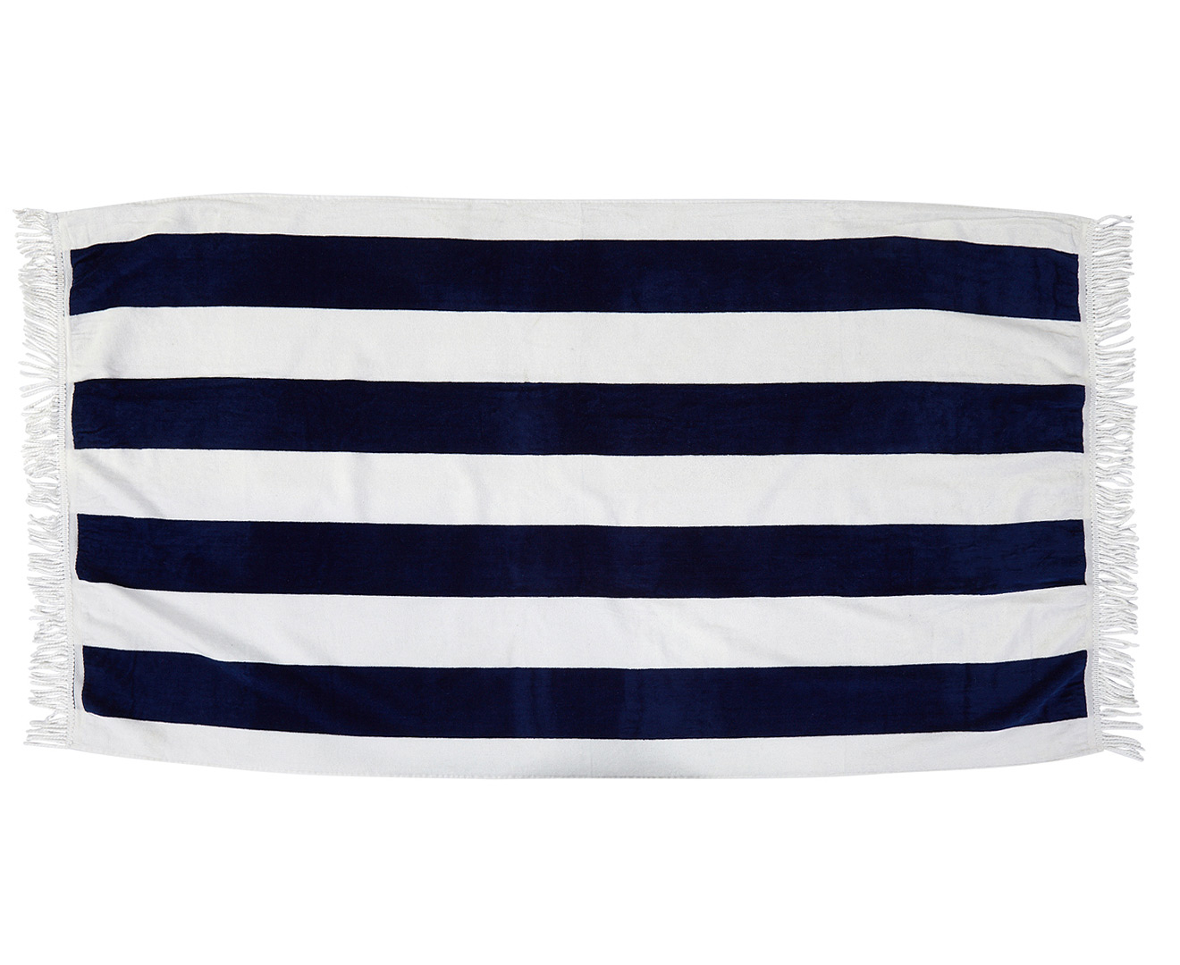Velour 180x100cm Mega Stripe Beach Towel w/ Fringes - Navy/White