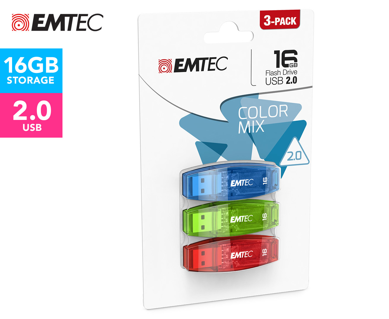 EMTEC 3-Pack C410 Colour Mix 16GB USB 2.0 Flash Drive