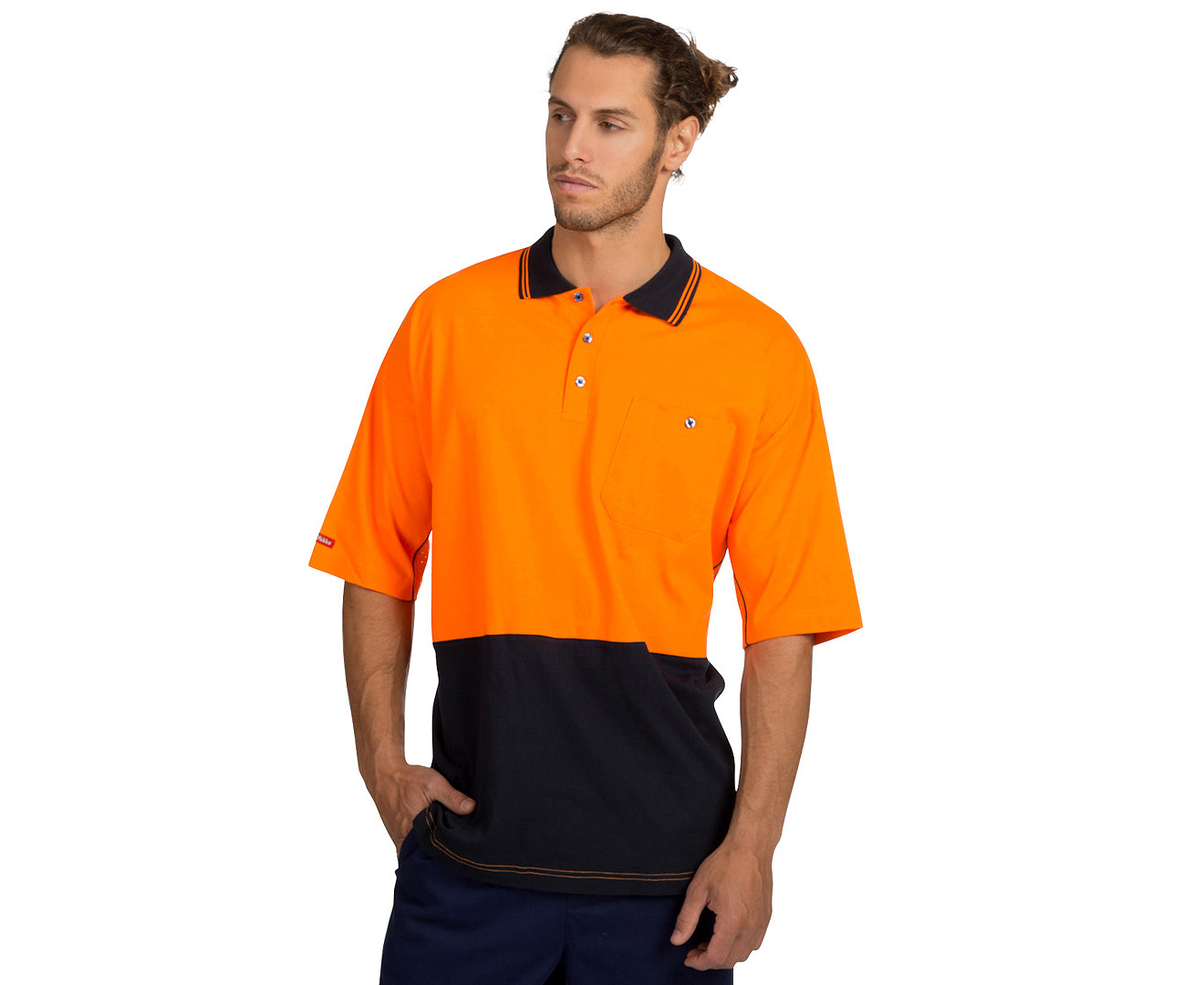 Hard Yakka Men's Size 26 Koolgear Hi-Visibility Cotton Short Sleeve Polo - Orange/Navy