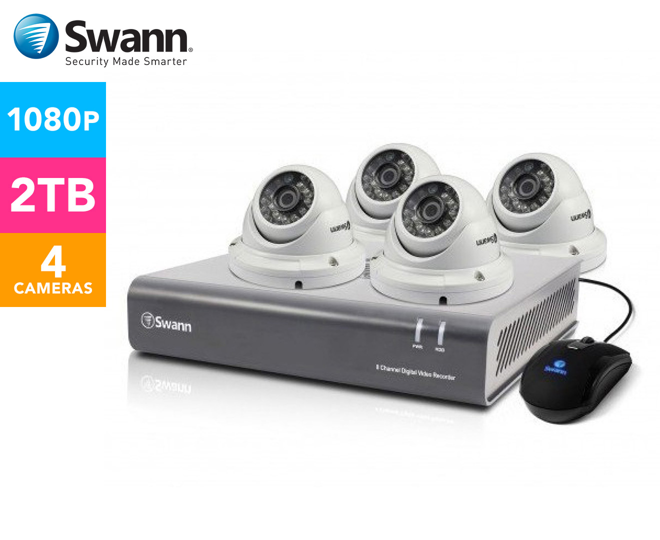 Swann DVR8-4550 8-Channel 1080p Digital Video Recorder & 4 x PRO-T854 Dome Cameras