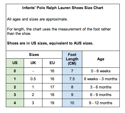 baby shoe size chart us